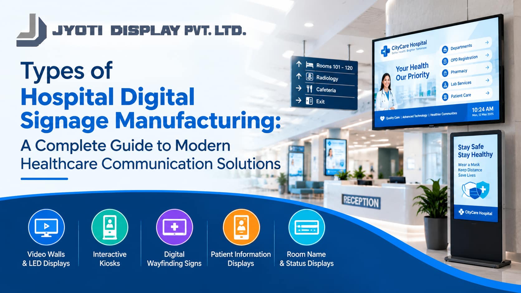 Read more about the article Types of Hospital Digital Signage Manufacturing: A Complete Guide to Modern Healthcare Communication Solutions