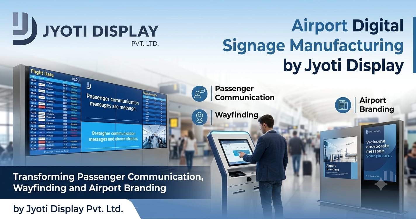 Read more about the article Airport Digital Signage Manufacturing by Jyoti Display Pvt. Ltd.: Transforming Passenger Communication, Wayfinding and Airport Branding